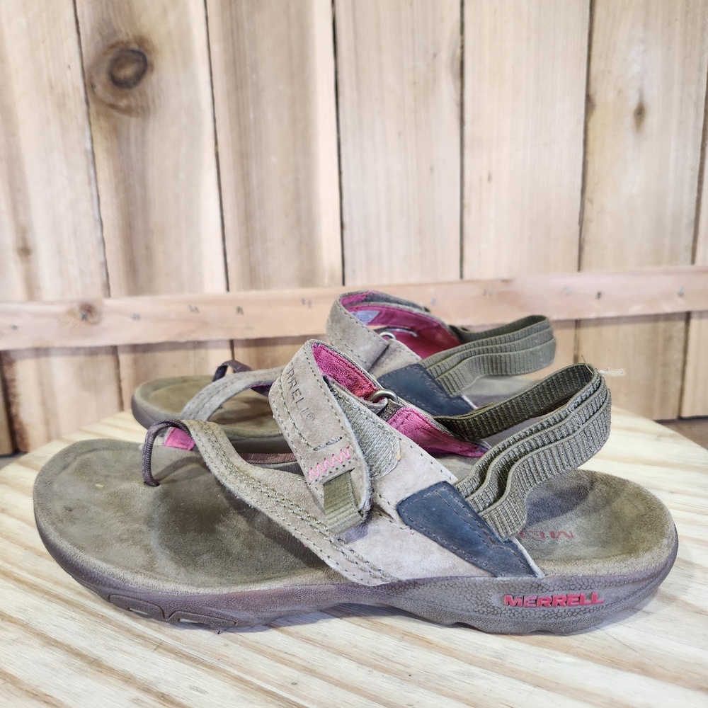Merrell Mimosa Clove Sandals Shoes Womens 7 38 EU Brown Suede Thong Adjustable